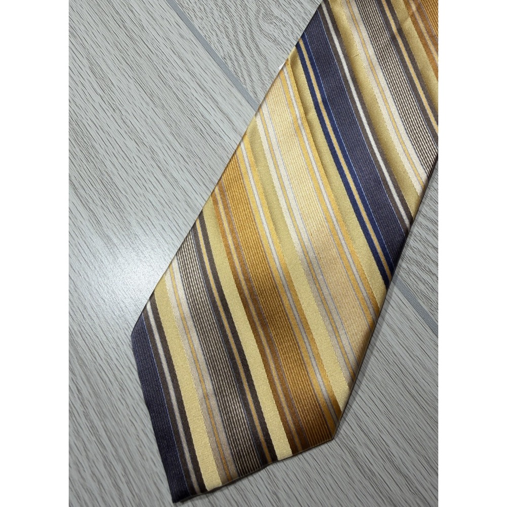 Stafford Tie Mens One Size Yellow 100% Silk Pointed Striped Woven Classic
